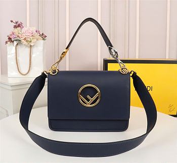 Fortok Fendi Kan I F Leather Bag in Dark Blue 25x18cm