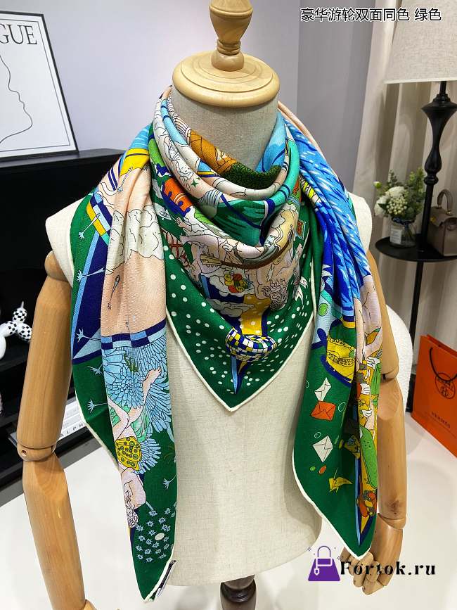 Fortok Hermes Cruise Double-sided Square Scarf Green 140x140cm - 1