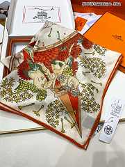 Fortok Hermes Cruise Double-sided Square Scarf White & Orange 140x140cm - 6