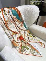 Fortok Hermes Cruise Double-sided Square Scarf White & Orange 140x140cm - 5