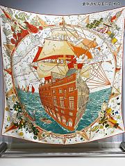 Fortok Hermes Cruise Double-sided Square Scarf White & Orange 140x140cm - 4