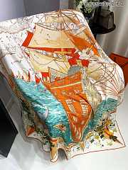 Fortok Hermes Cruise Double-sided Square Scarf White & Orange 140x140cm - 2