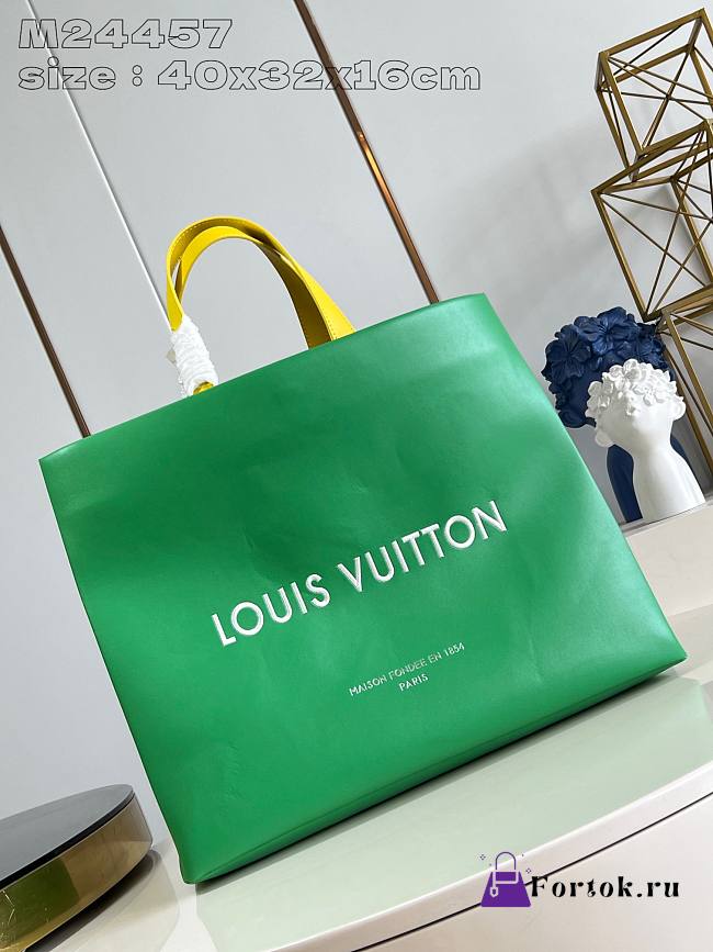 Fortok Louis Vuitton Shopper Bag MM Green M24457 40x32x16cm - 1