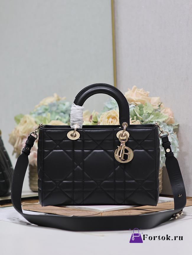 Fortok Dior Lady D-Sire My ABCDior Maxi Cannage Medium Calfskin Tote Bag Black 30x20x13cm - 1