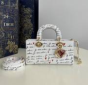 Fortok Dior Dioramour Small Lady D-Joy Bag White Calfskin with Black and Red Je Vous Adore Print 22x6x12cm - 1