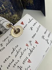 Fortok Dior Dioramour Small Lady D-Joy Bag White Calfskin with Black and Red Je Vous Adore Print 22x6x12cm - 6
