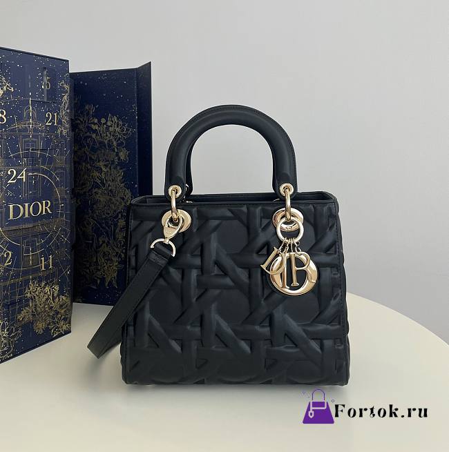 Fortok Dior Lady Dior Bag Black Graphic Cannage Calfskin 24x11x20cm - 1