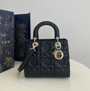 Fortok Dior Lady Dior Bag Black Graphic Cannage Calfskin 24x11x20cm