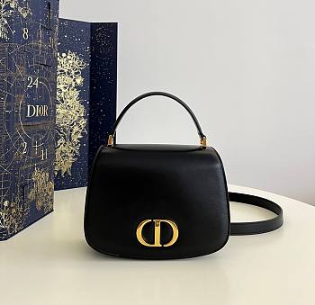 Fortok Dior Medium 30 Montaigne Avenue Top Handle Bag Black Ribbed Calfskin 19x8x12cm 