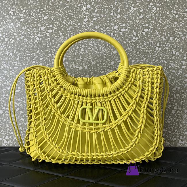 Fortok Valentino Garavani Allknots Leather Woven Tote Bag Yellow 38x34x7cm - 1