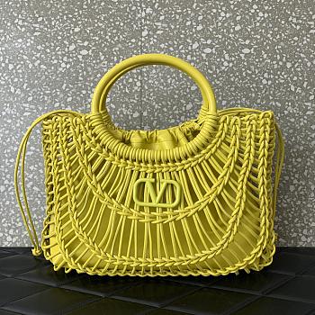 Fortok Valentino Garavani Allknots Leather Woven Tote Bag Yellow 38x34x7cm