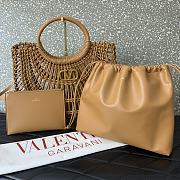 Fortok Valentino Garavani Allknots Leather Woven Tote Bag Brown 38x34x7cm - 3