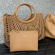 Fortok Valentino Garavani Allknots Leather Woven Tote Bag Brown 38x34x7cm - 2