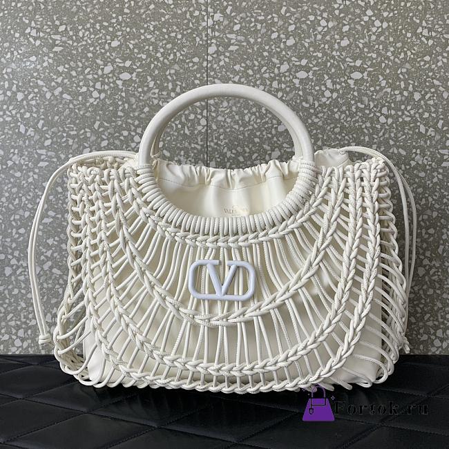 Fortok Valentino Garavani Allknots Leather Woven Tote Bag White 38x34x7cm - 1