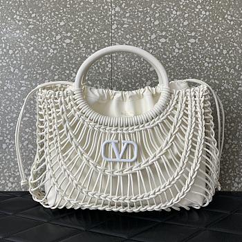 Fortok Valentino Garavani Allknots Leather Woven Tote Bag White 38x34x7cm