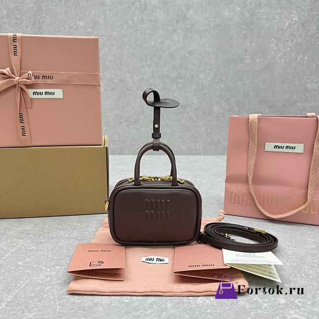 Fortok MiuMiu Arcadie Leather Mini Bag Dark Brown 10.5x4.5×7.5cm - 1