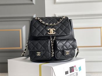 Fortok Chanel Small Backpack Grained Calfskin & Gold-Tone Metal Black 20.5x20x11.5cm