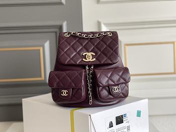 Fortok Chanel Small Backpack Grained Calfskin & Gold-Tone Metal Burgundy 20.5x20x11.5cm