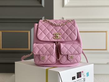 Fortok Chanel Small Backpack Grained Calfskin & Gold-Tone Metal Pink 20.5x20x11.5cm