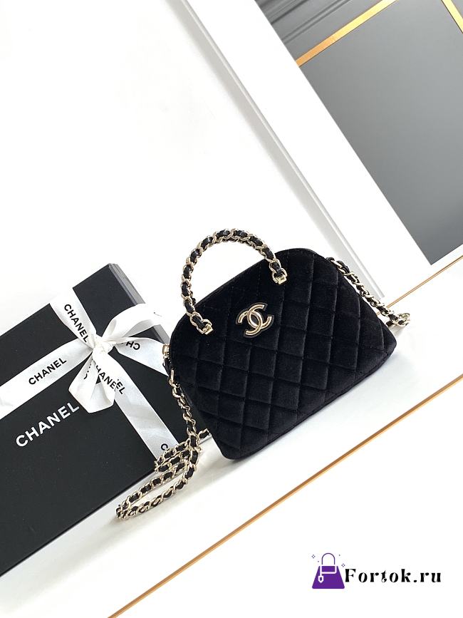 Fortok Chanel 24B Shell Bag Black Velvet 11x16x5.5cm - 1
