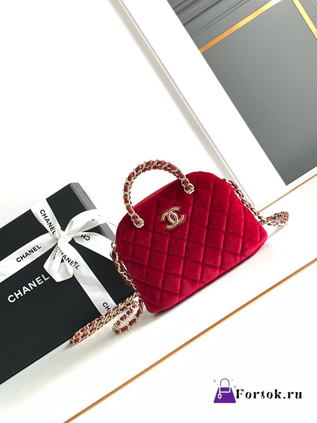 Fortok Chanel 24B Shell Bag Red Velvet 11x16x5.5cm - 1