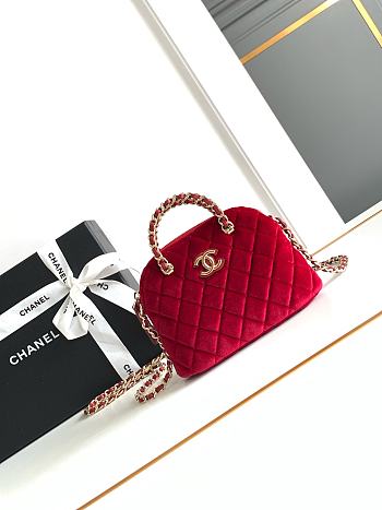 Fortok Chanel 24B Shell Bag Red Velvet 11x16x5.5cm