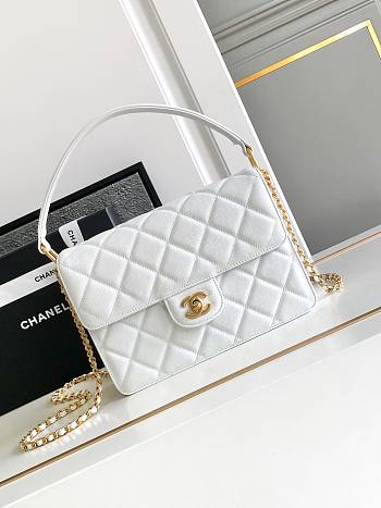 Fortok Chanel 25SS Caviar Leather Top Handle Flap Bag White AS4039 23x16x6cm