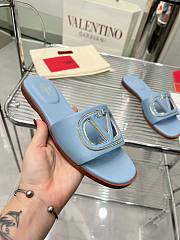 Fortok Valentino Vlogo Cut-Out Calfskin Slides Blue - 4