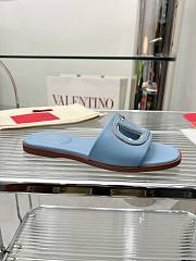 Fortok Valentino Vlogo Cut-Out Calfskin Slides Blue - 3