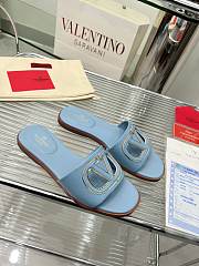 Fortok Valentino Vlogo Cut-Out Calfskin Slides Blue - 2