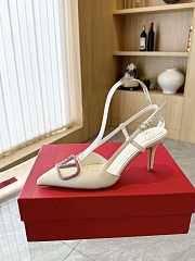 Fortok Valentino Toe-pointed White High Heels With Stone Encrusted Logo - 3