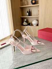 Fortok Valentino Toe-pointed Pink High Heels With Stone Encrusted Logo - 1