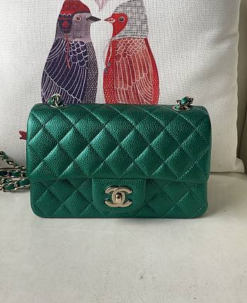 Fortok Chanel Metallic Caviar Quilted Mini Rectangular Flap Green 20cm