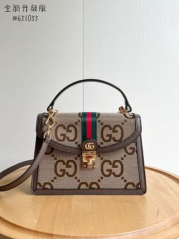 Fortok Gucci Ophidia GG Top Handle Bag Monogram Brown 651055 25x17.5x7cm 