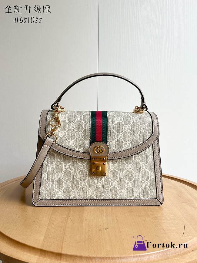 Fortok Gucci Ophidia GG Top Handle Bag Beige & White GG Supreme Canvas 651055 25x17.5x7cm - 1