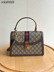 Fortok Gucci Ophidia GG Top Handle Bag Beige & Ebony GG Supreme Canvas 651055 25x17.5x7cm - 1