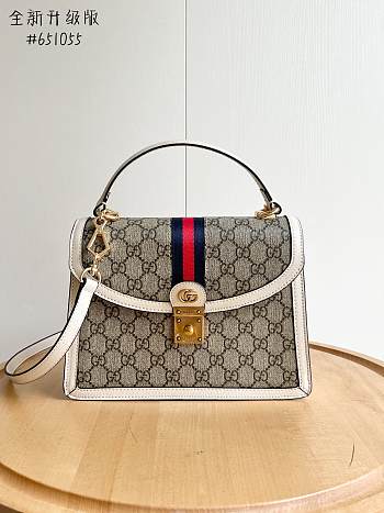 Fortok Gucci Ophidia GG Top Handle Bag Beige, White & Blue GG Supreme Canvas 651055 25x17.5x7cm