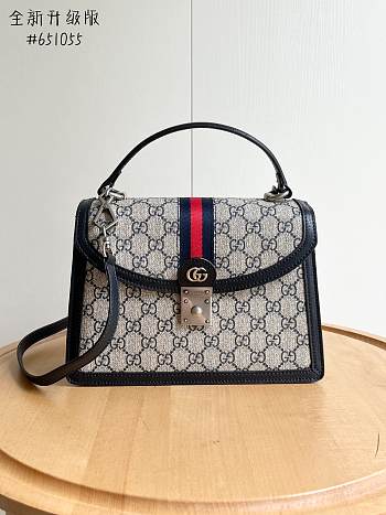 Fortok Gucci Ophidia GG Top Handle Bag Beige & Blue GG Supreme Canvas 651055 25x17.5x7cm