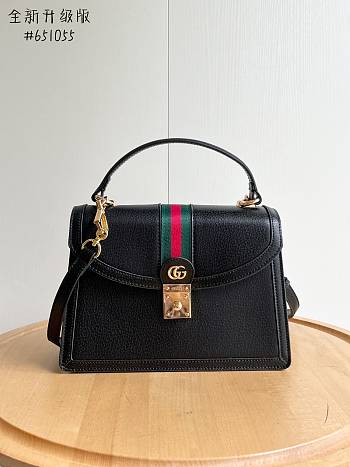 Fortok Gucci Ophidia GG Top Handle Bag Black 651055 25x17.5x7cm