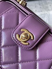 Fortok Chanel Mini Bag With Handle Shiny Purple Lambskin 18×7×12cm - 6