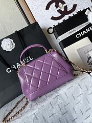 Fortok Chanel Mini Bag With Handle Shiny Purple Lambskin 18×7×12cm - 4