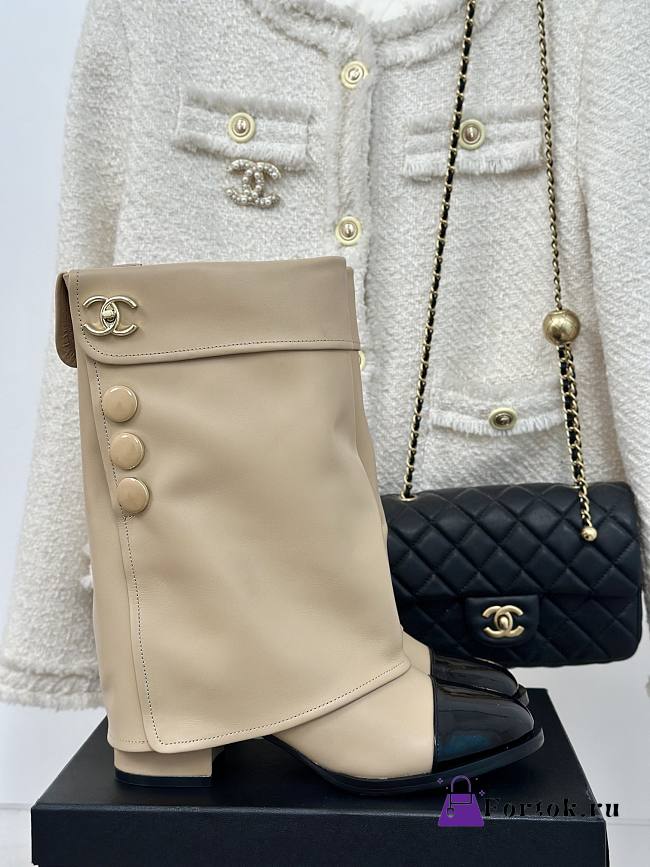 Fortok Chanel Soft Beige Leather With Logo Boots - 1