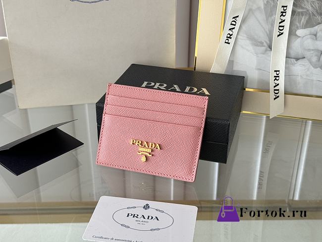 Fortok Prada Saffiano Leather Card Holder Pink 1MC025 8x10cm - 1