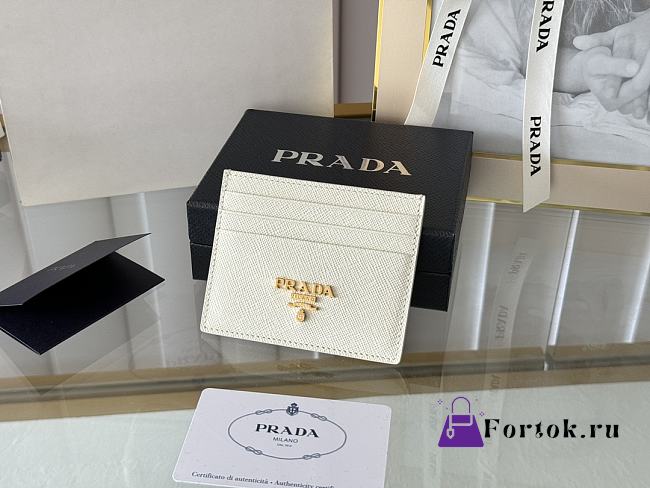 Fortok Prada Saffiano Leather Card Holder White 1MC025 8x10cm - 1