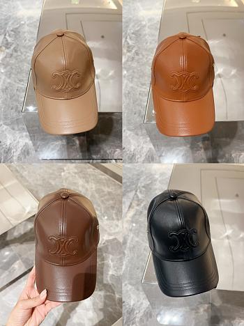 Fortok Celine Leather Embroidered Baseball Cap in Black / Dark Brown / Brown / Beige