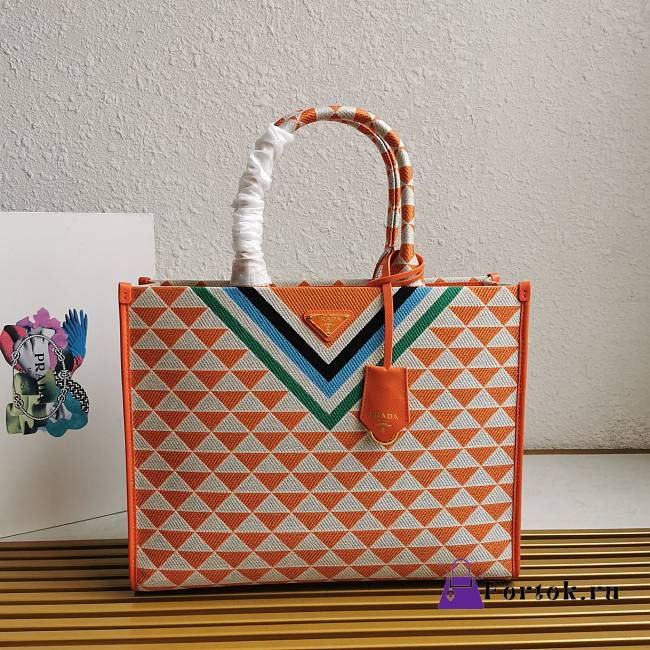 Fortok Prada Symbole Jacquard Fabric Handbag Orange & White 1BA356 39x31x11cm - 1