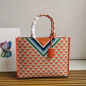 Fortok Prada Symbole Jacquard Fabric Handbag Orange & White 1BA356 39x31x11cm