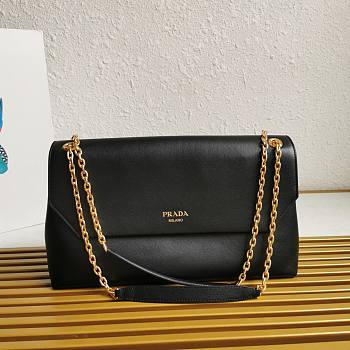 Fortok Prada Leather Shoulder Bag Black 1BD367 35x18x10.5cm