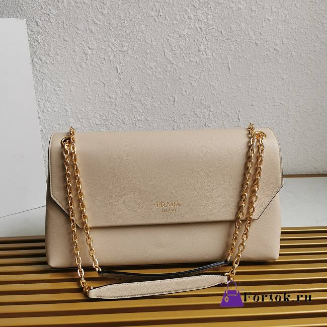 Fortok Prada Leather Shoulder Bag Beige 1BD367 35x18x10.5cm - 1