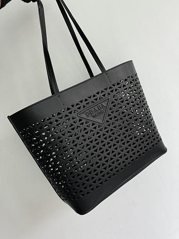 Fortok Prada Perforated Black Leather Tote Bag 1BG503 32×30×13cm